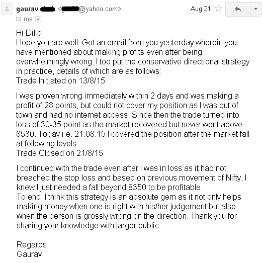 Testimonial by Gaurav - Another trader who was wrong in Nifty Future trade still made profit - Results may vary for users