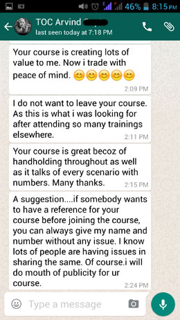 WhatsApp Testimonial by Mr. Arvind 2015